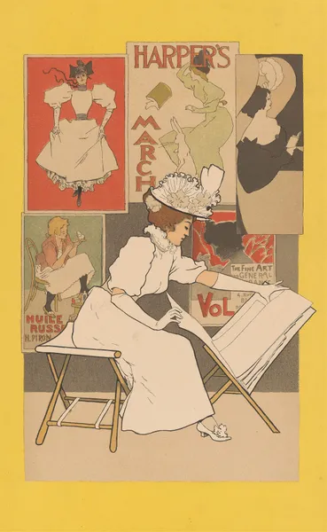 Seated Woman Looks at Prints in a Print Stand av Armand Rassenfosse
