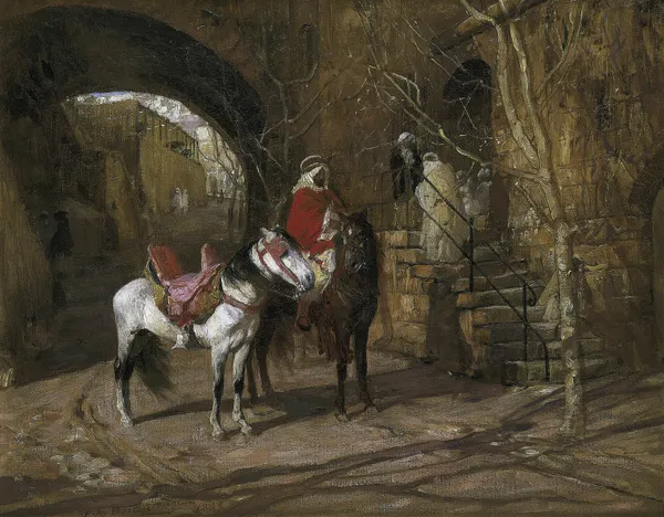 Horseman In A Courtyard av Frederick Arthur Bridgman