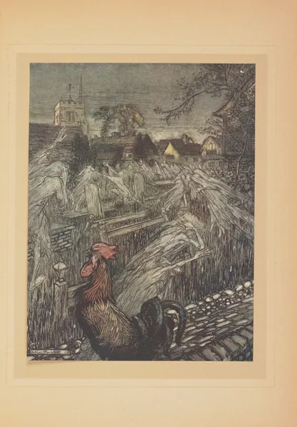 …Les fantomes errant de ci et de la se rendent en troupe à leurs logis, dans des cimetières av Arthur Rackham