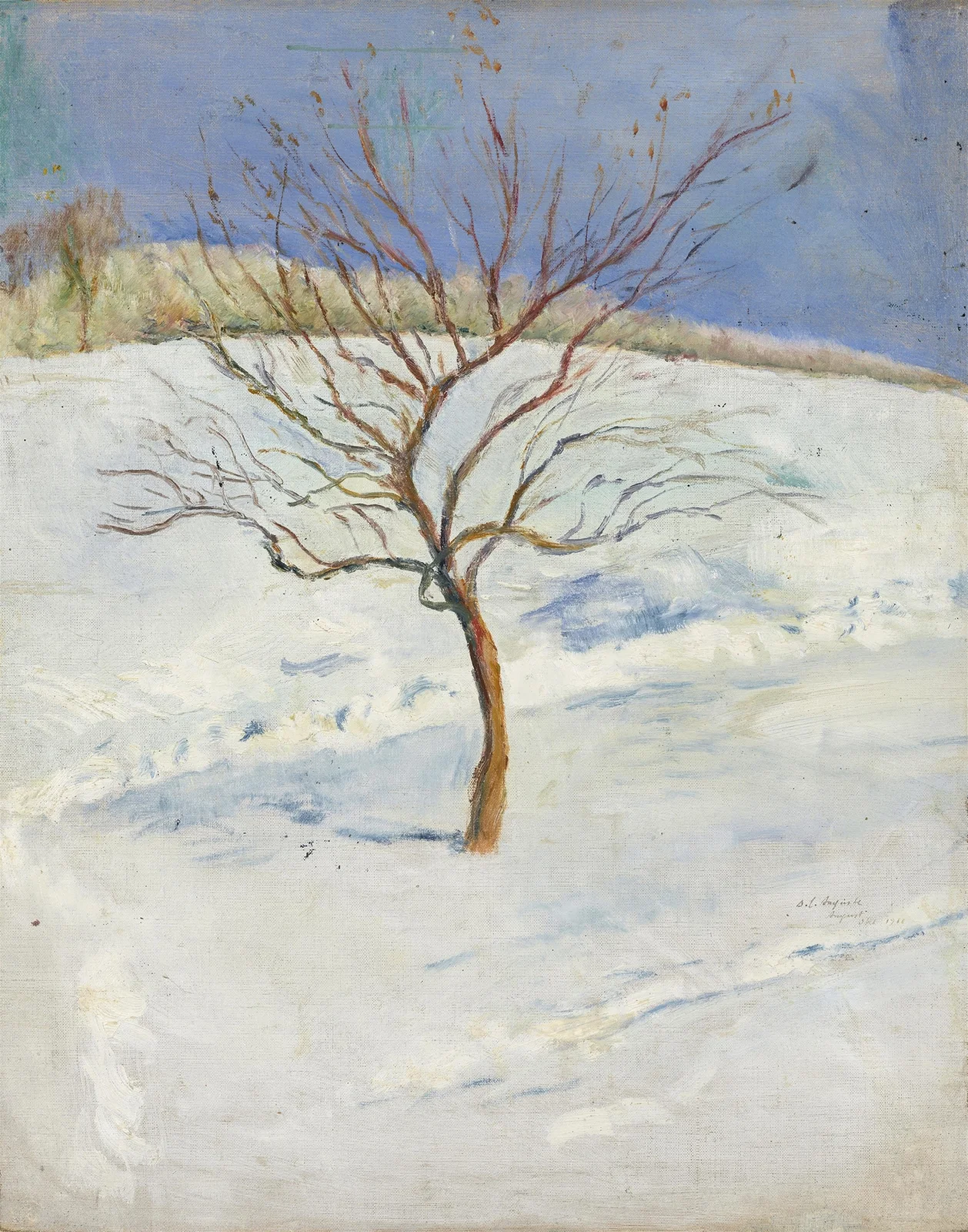 Baum in verschneiter Landschaft av August Macke