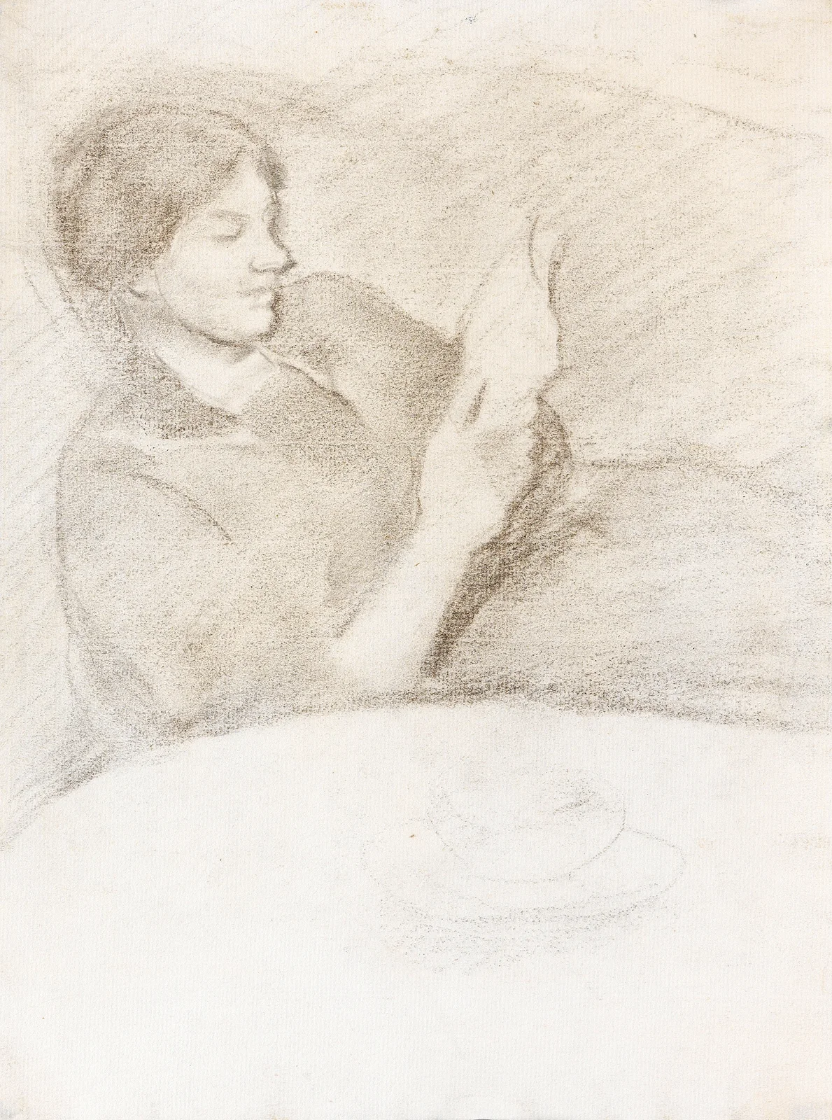 Elisabeth mit Tasse, lesend av August Macke