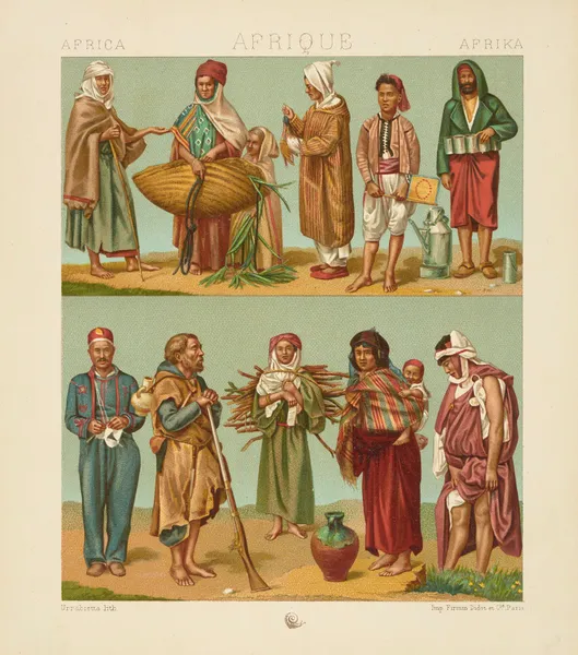 Algérie et Tunisie; types divers; costumes et habillement des classes inférieures av Auguste Racinet