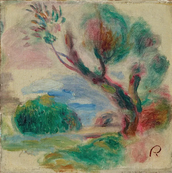Arbre à Cagnes, au loin la mer av Pierre-Auguste Renoir