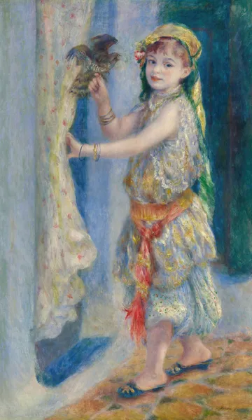 Child with a bird (Mademoiselle Fleury in Algerian costume) av Pierre-Auguste Renoir
