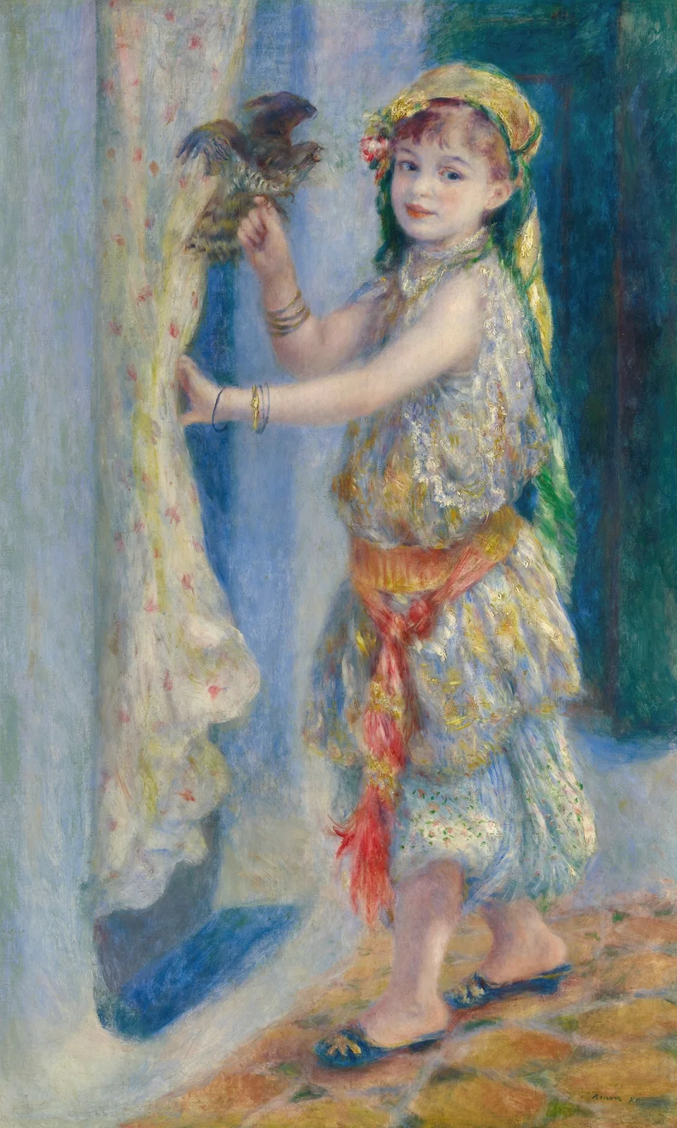Child with a bird (Mademoiselle Fleury in Algerian costume) av Pierre-Auguste Renoir