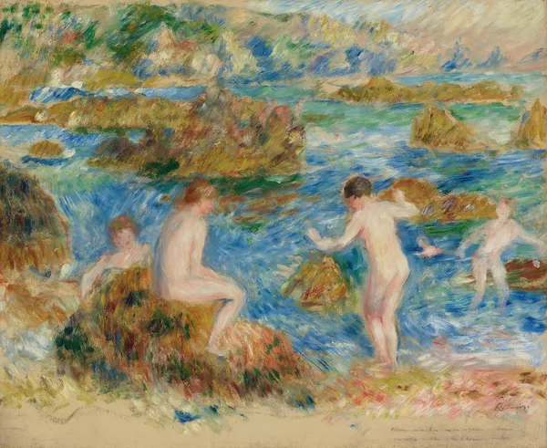 Garçons Nus Dans Les Rochers À Guernsey av Pierre-Auguste Renoir