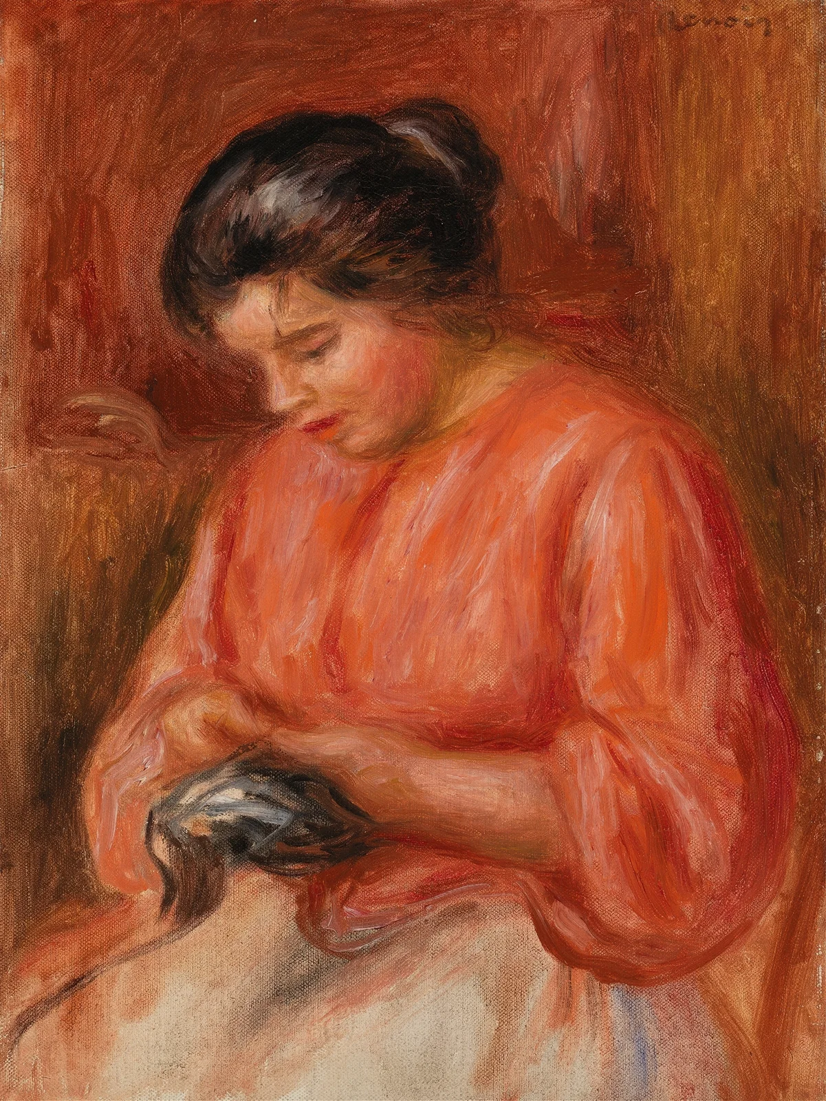 Girl Darning (Femme reprisant) av Pierre-Auguste Renoir