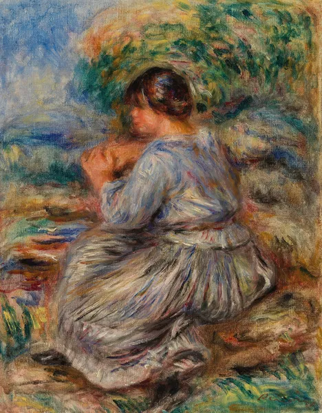 Girl Seated in a Landscape (Jeune fille assise dans un jardin) av Pierre-Auguste Renoir