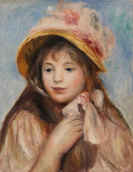 Girl with Pink Bonnet (Jeune fille au chapeau rose) av Pierre-Auguste Renoir