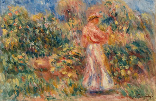 Landscape with Woman in Pink and White (Paysage avec femme en rose et blanc) av Pierre-Auguste Renoir