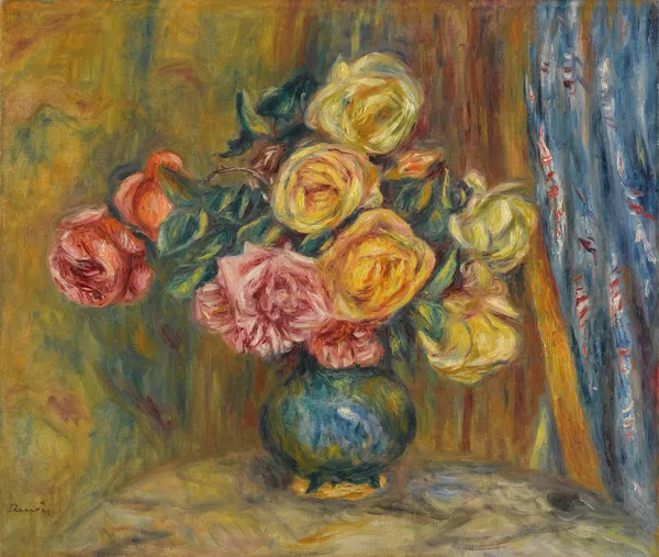 Les Roses Au Rideau Bleu av Pierre-Auguste Renoir