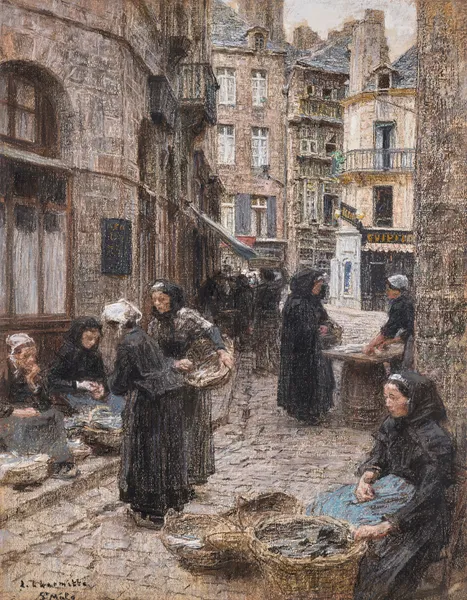 Le marché aux poissons, St. Malo av Léon Augustin Lhermitte