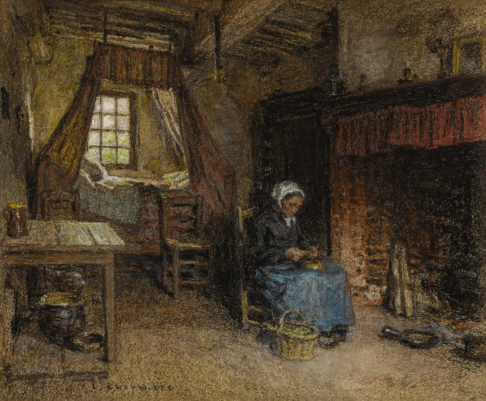 Paysanne devant l’âtre av Léon Augustin Lhermitte