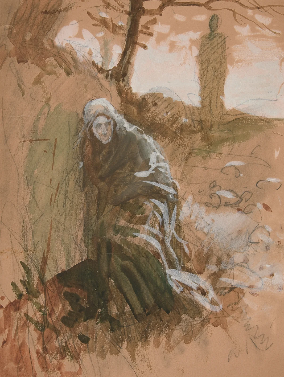Figure in woods av Edwin Austin Abbey