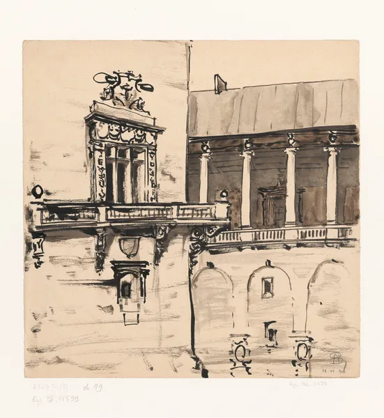 Corner of a palace with Renaissance window and balcony av Stanisław Noakowski