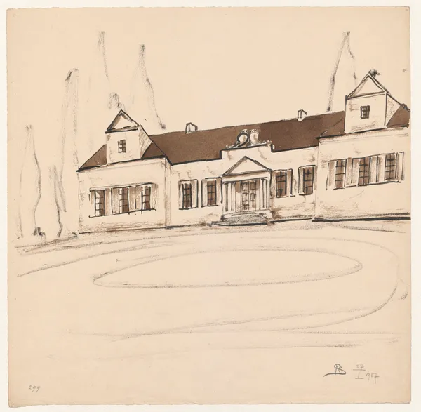 Country manor house with a porch on columns av Stanisław Noakowski
