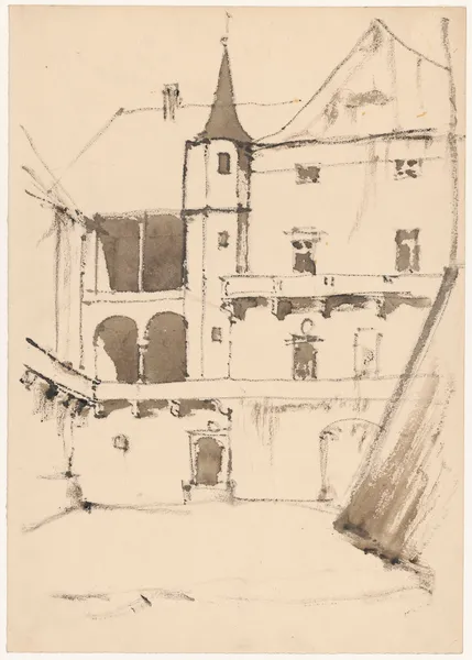 Fragment of a castle courtyard with loggia av Stanisław Noakowski