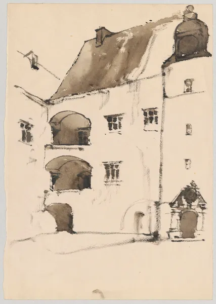 Fragment of a castle courtyard with portal av Stanisław Noakowski