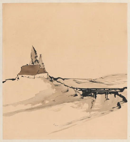 Polish landscape with a bridge av Stanisław Noakowski