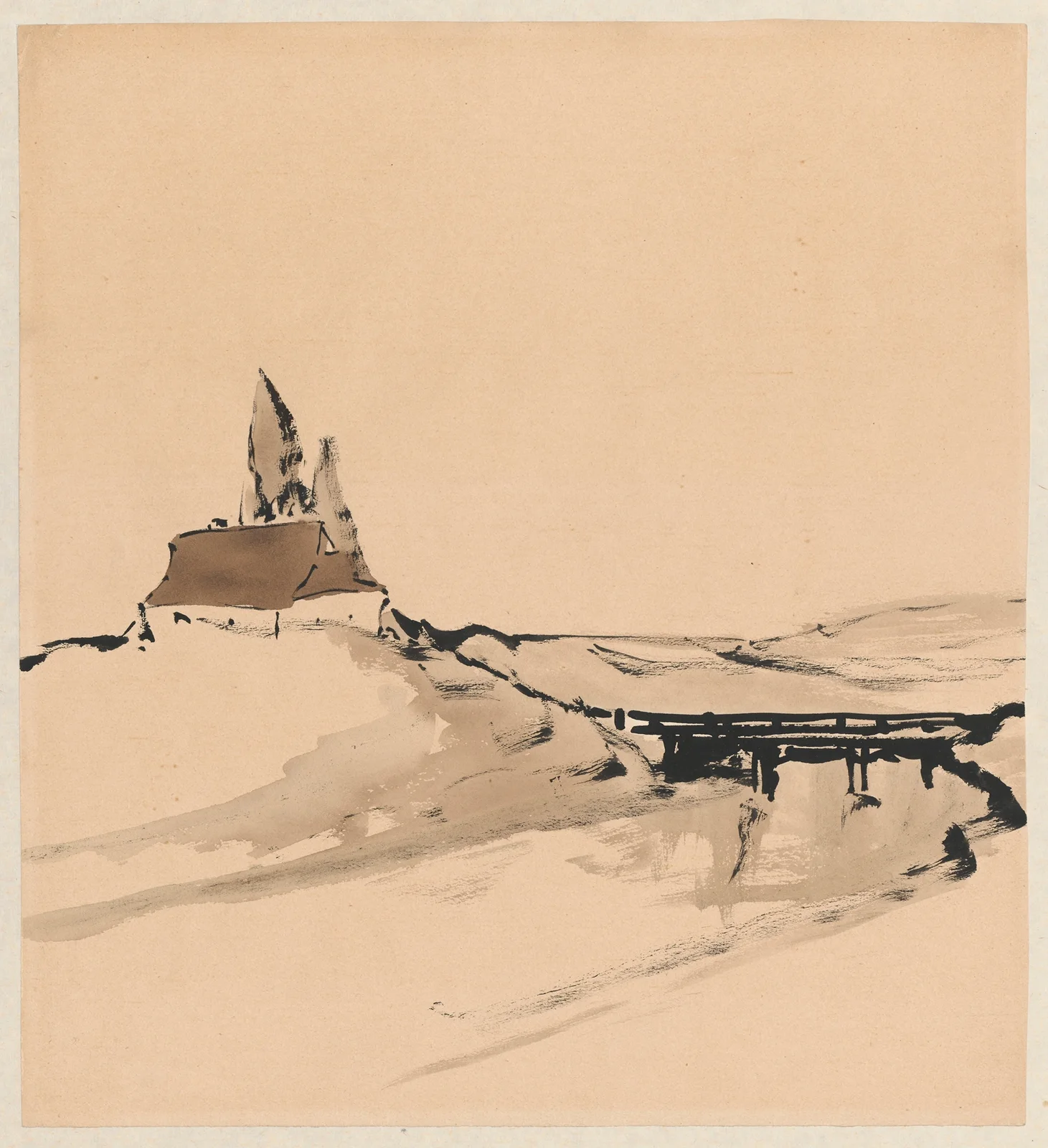 Polish landscape with a bridge av Stanisław Noakowski