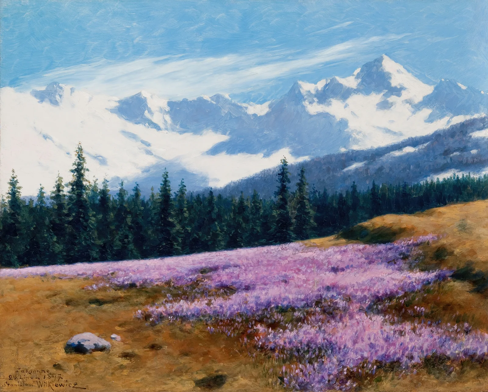Crocuses with Snowy Mountains Behind av Stanisław Witkiewicz