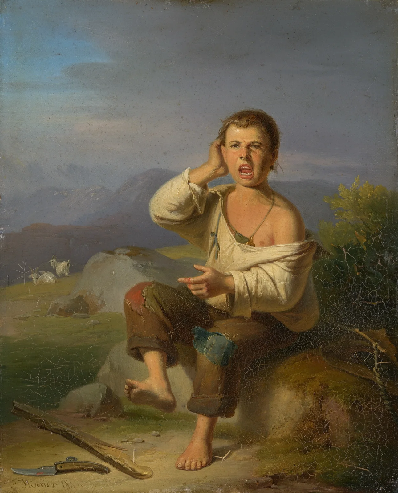 Injured shepherd boy av Johann Baptist Kirner