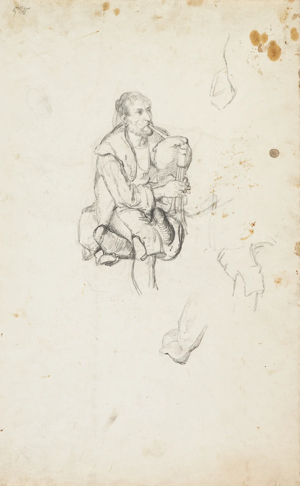 Old Zampogna player, sitting av Johann Baptist Kirner