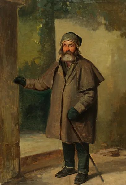 Winterlich bekleideter Mann mit Vollbart, den linken Arm erhoben av Johann Baptist Kirner