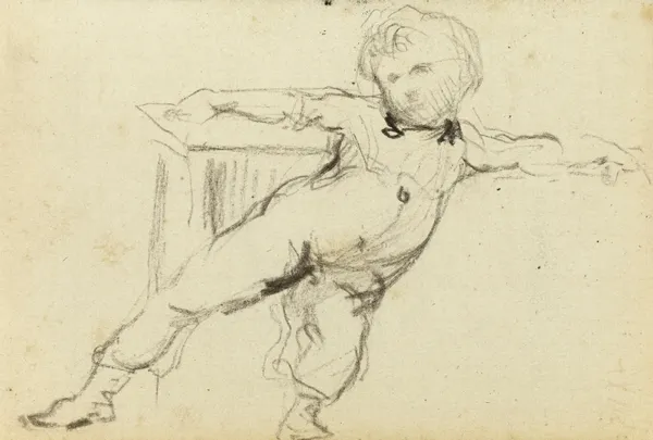 Etude d’enfant debout de face, les jambes et les bras écartés av Jean-Baptiste Carpeaux