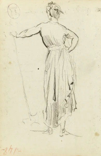 Etude d’une femme debout de dos, la main gauche appuyée sur une pelle av Jean-Baptiste Carpeaux