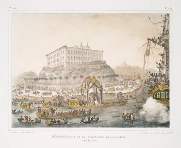 Débarquement de la princesse Léopoldine à Rio de Janeiro av Jean Baptiste Debret