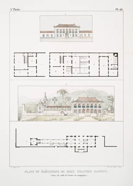 Plans et élévation de deux grandes maisons av Jean Baptiste Debret