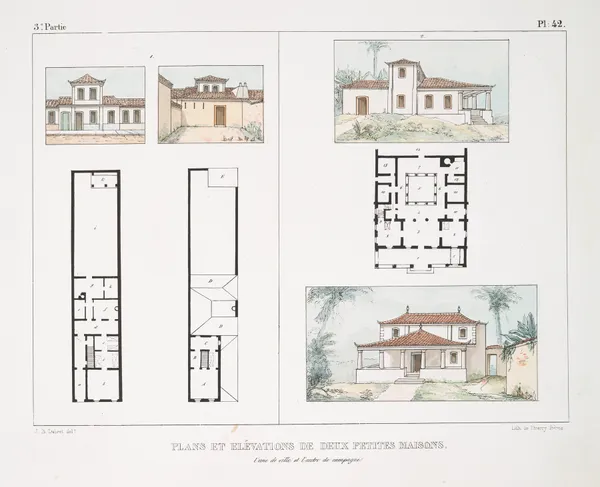 Plans et élévation de deux petites maisons av Jean Baptiste Debret