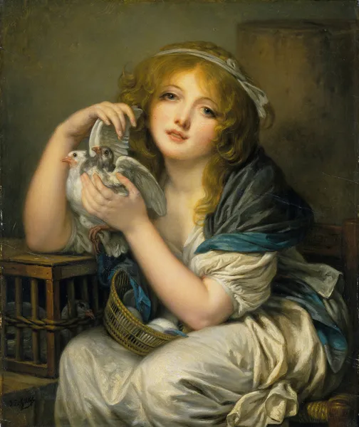Woman with Doves av Jean-Baptiste Greuze