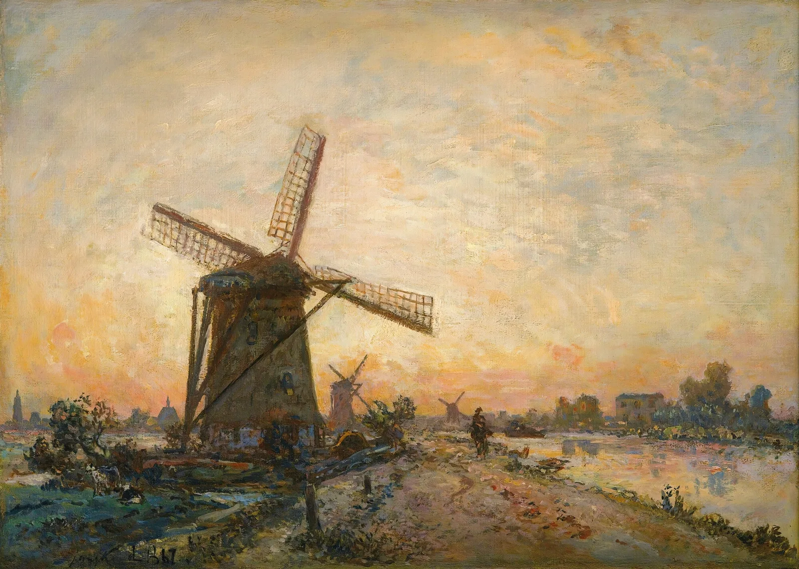 Halage En Hollande av Johan Barthold Jongkind