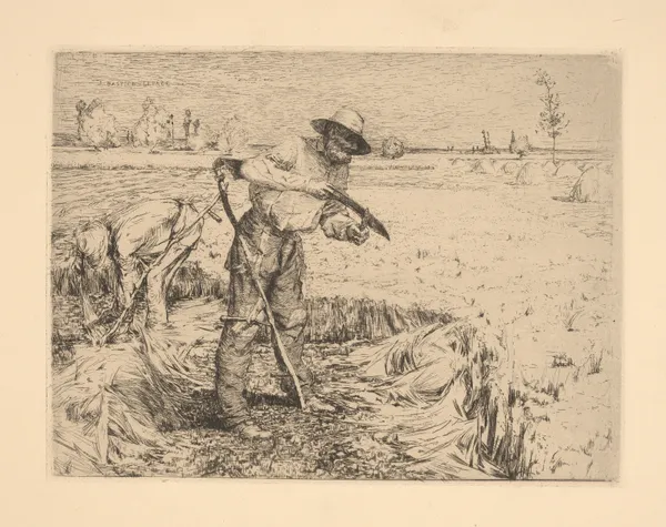 Reaper sharpening his scythe, Damvillers, Meuse av Jules Bastien-Lepage