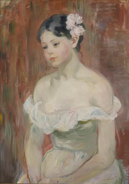Jeune fille au décolleté, la fleur aux cheveux av Berthe Morisot