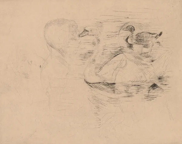Swan and Duck, with portraits of Julie (Cygne et canard, avec portraits de Julie, or Cygne et canard, essai) av Berthe Morisot