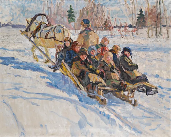 Children riding in a sleigh av Nikolai Bogdanov-Belsky