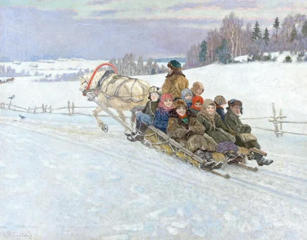 Lustige Schlittenfahrt im winterlichen Russland av Nikolai Bogdanov-Belsky