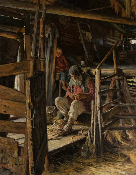 Peasant cottage interior av Nikolai Bogdanov-Belsky
