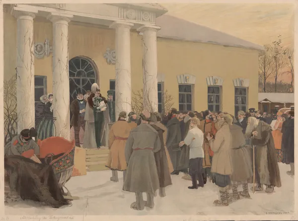 Reading of the Manifest (Liberation of peasants) av Boris Kustodiev