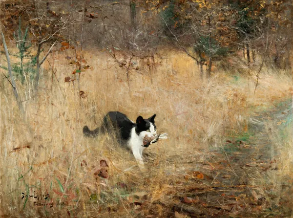 Katt jagar fåglar av Bruno Liljefors
