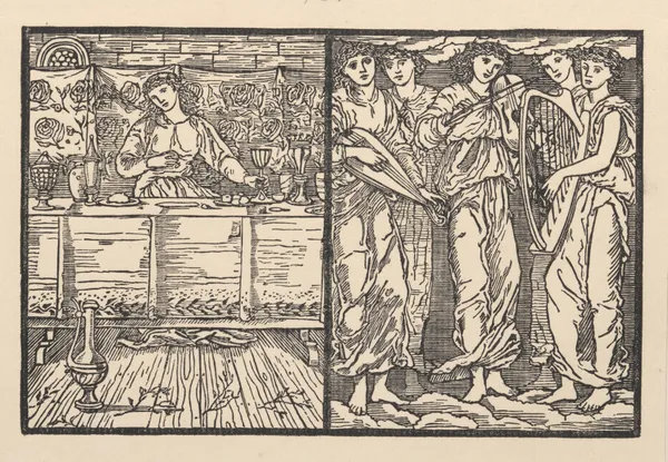 Psyche at the feast; The invisible musicians av Sir Edward Coley Burne-Jones