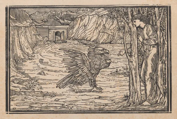 Psyche helped by Jove’s eagle av Sir Edward Coley Burne-Jones
