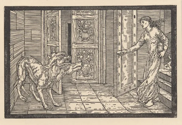 Psyche throwing the honey cakes to Cerberus av Sir Edward Coley Burne-Jones