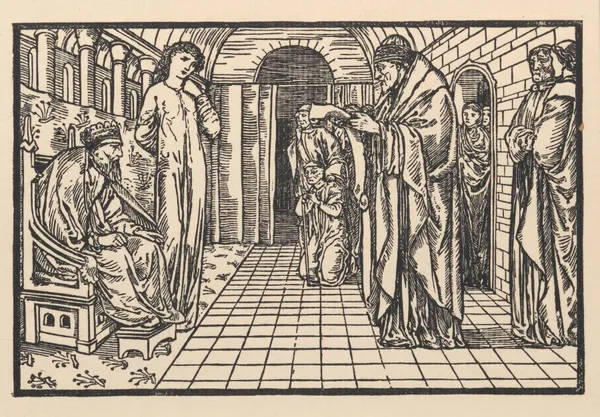 Return of the messengers with the oracle av Sir Edward Coley Burne-Jones