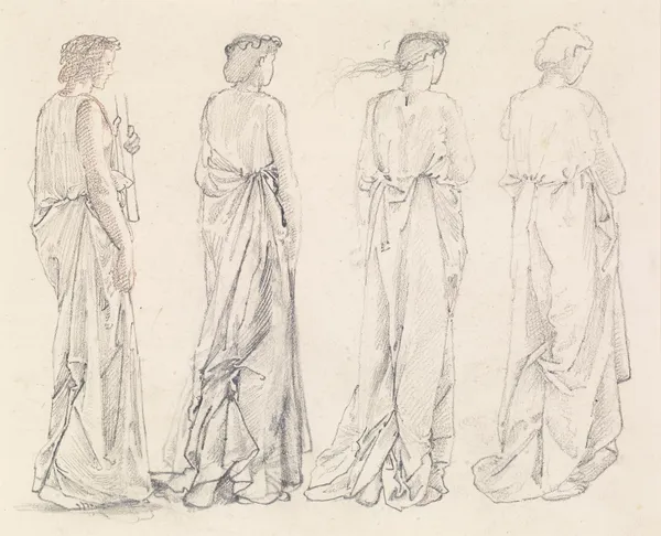 St George Series – Four Studies of Female Attendants for ‘The Princess led to the Dragon’ av Sir Edward Coley Burne-Jones