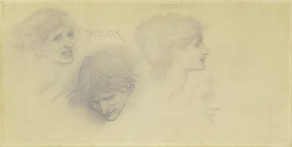 Studienblatt; Furor, Dolor, Dissimulatio, Suspicio av Sir Edward Coley Burne-Jones