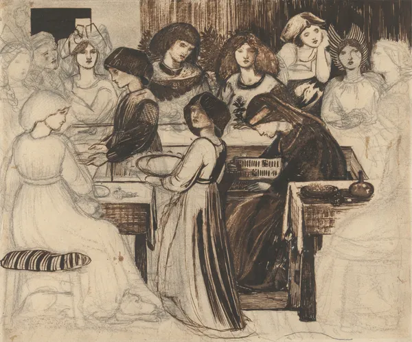 Study for The Wedding Feast of Sir Degrevaunt av Sir Edward Coley Burne-Jones